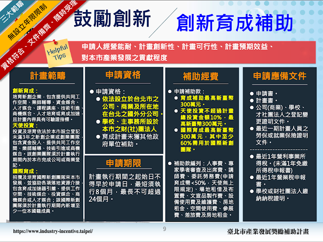 台北市政府創業補助計畫之育成補助 台北市政府創業補助計畫之育成補助