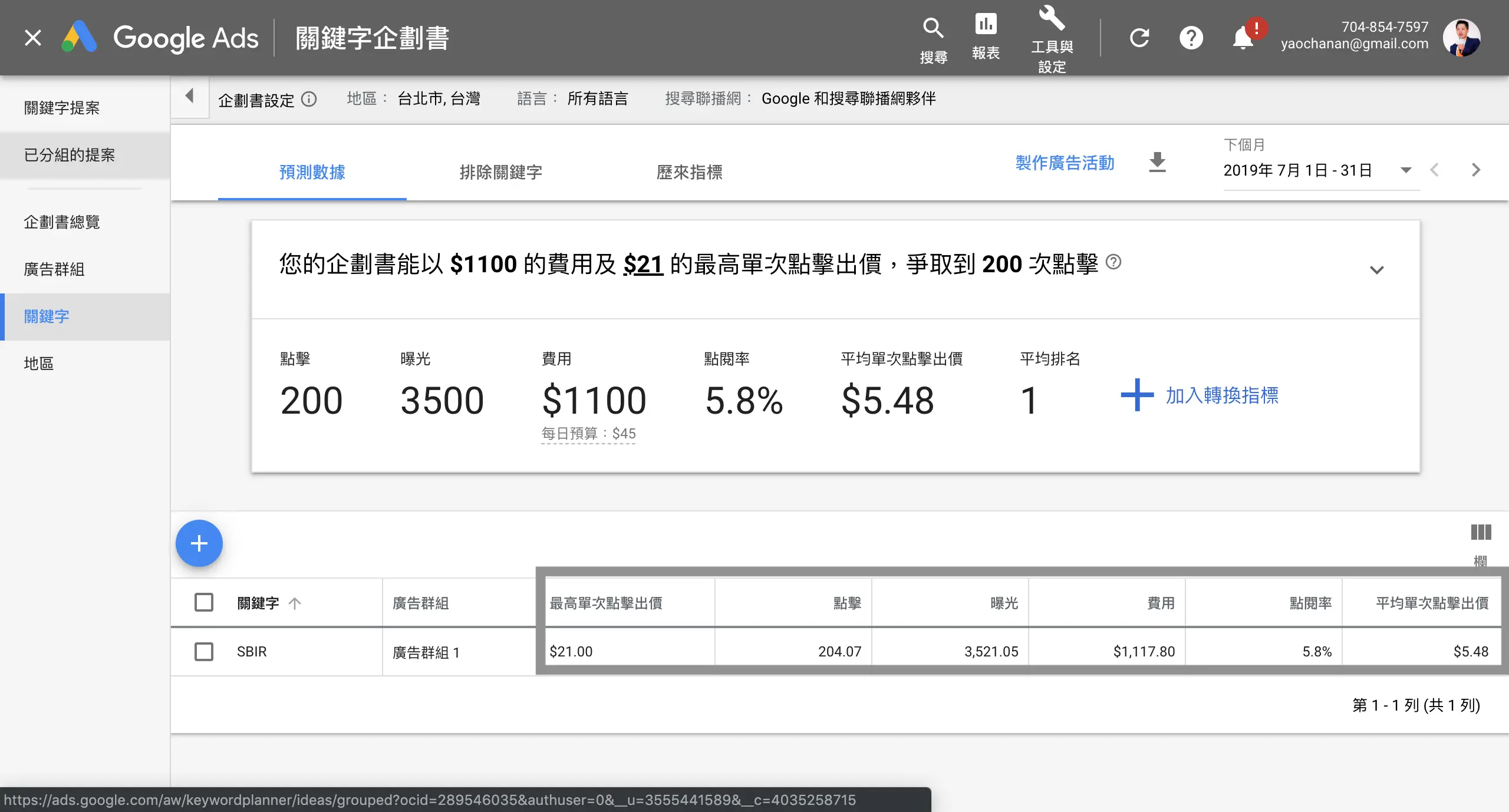 Google Ads關鍵字廣告中的關鍵字規劃工具頁面