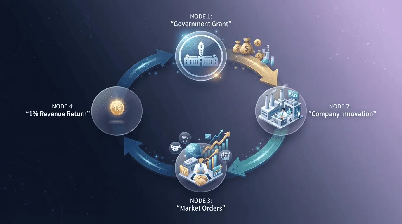 SBIR 加值應用Phase 2+ 訂單1%研發回饋金循環示意
